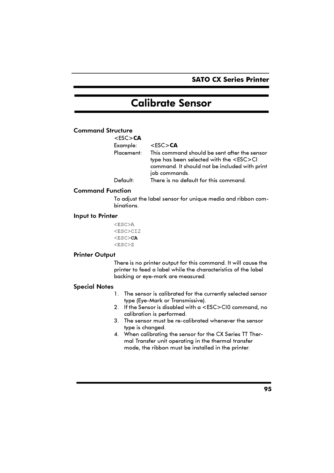 SATO CX Series manual Calibrate Sensor 