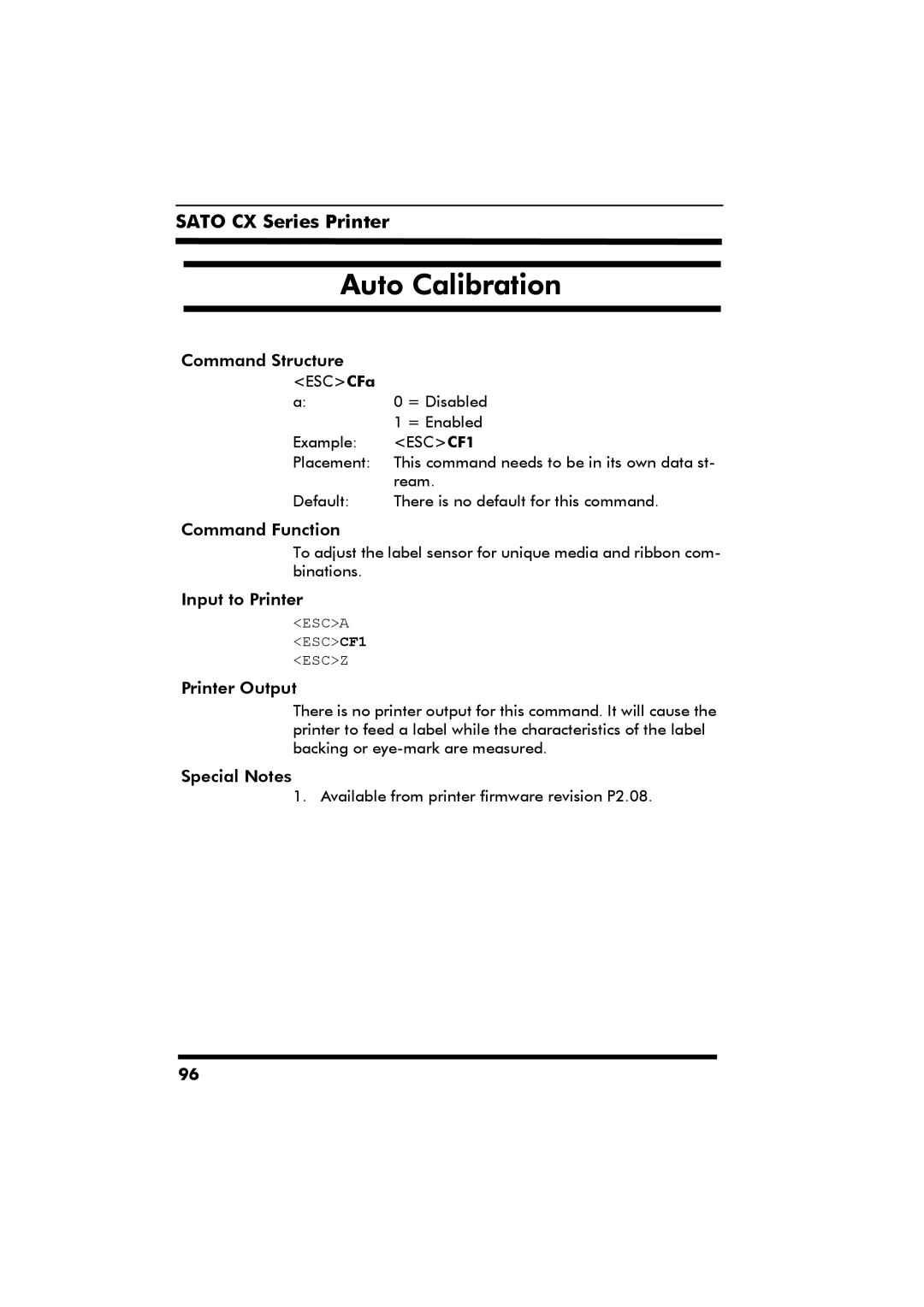 SATO CX Series manual Auto Calibration 