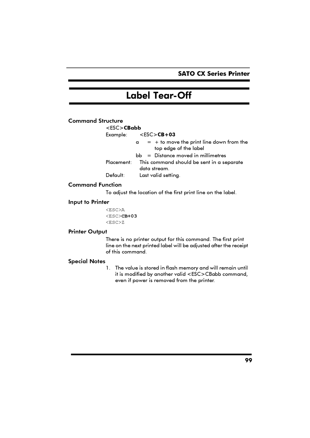 SATO CX Series manual Label Tear-Off 