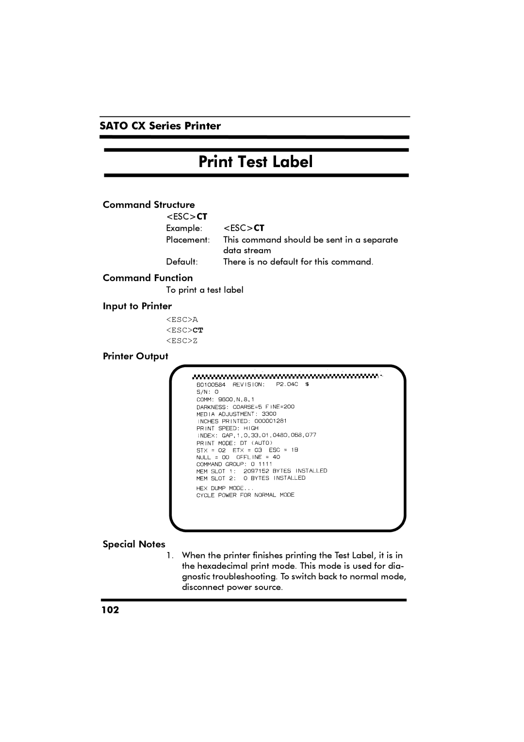 SATO CX Series manual Print Test Label 