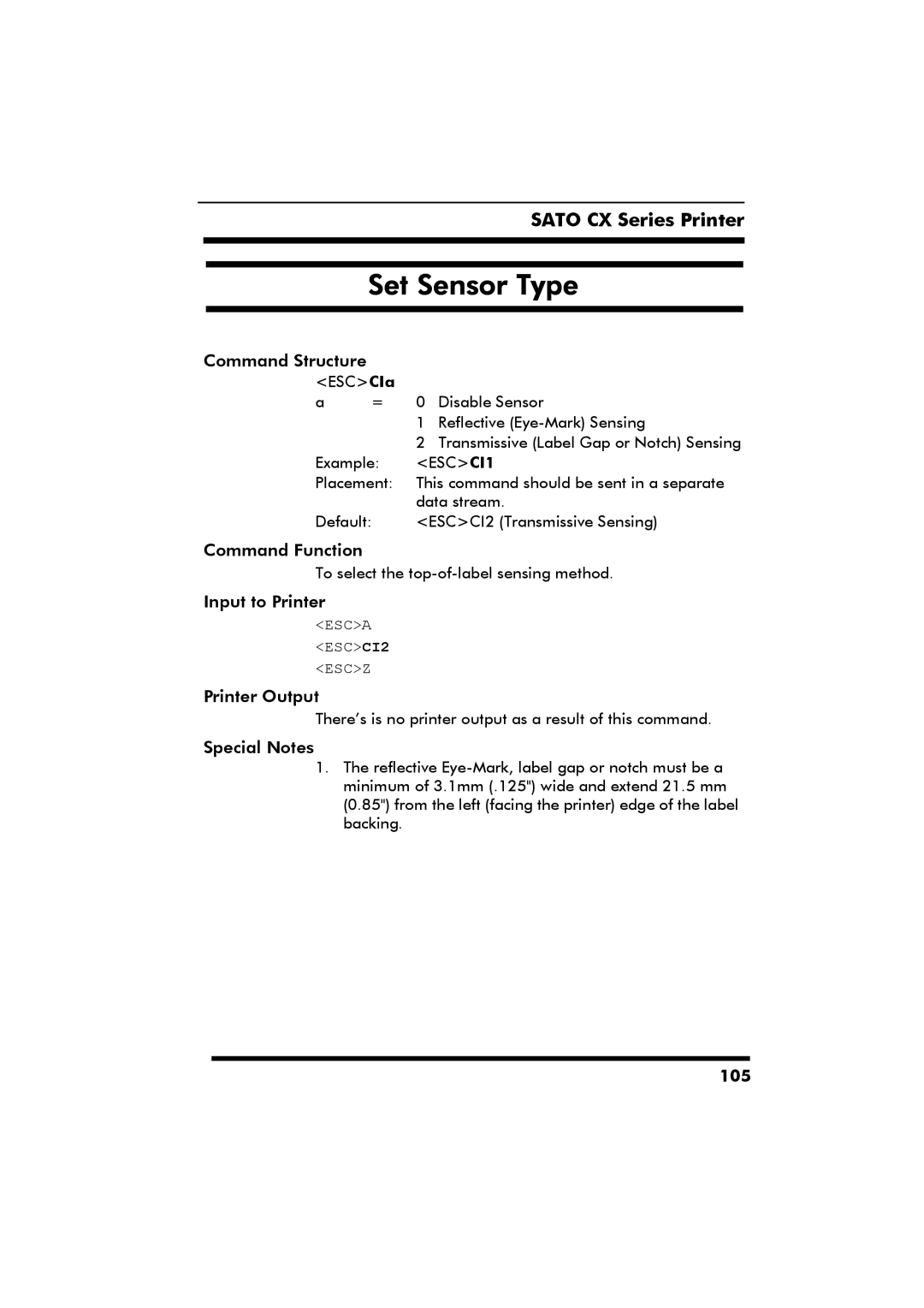 SATO CX Series manual Set Sensor Type 