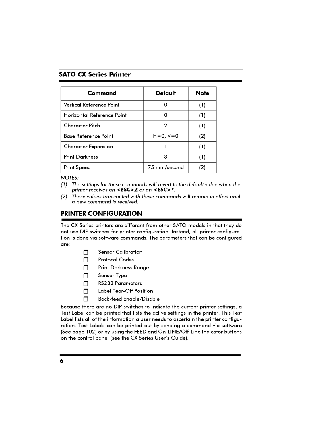 SATO CX Series manual Printer Configuration 