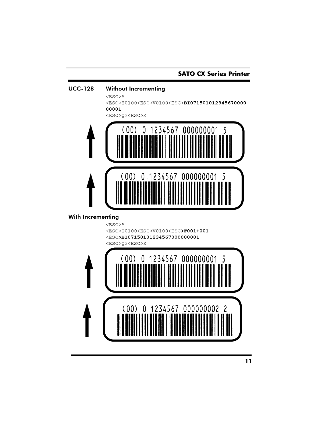 SATO CX Series manual UCC-128 Without Incrementing 