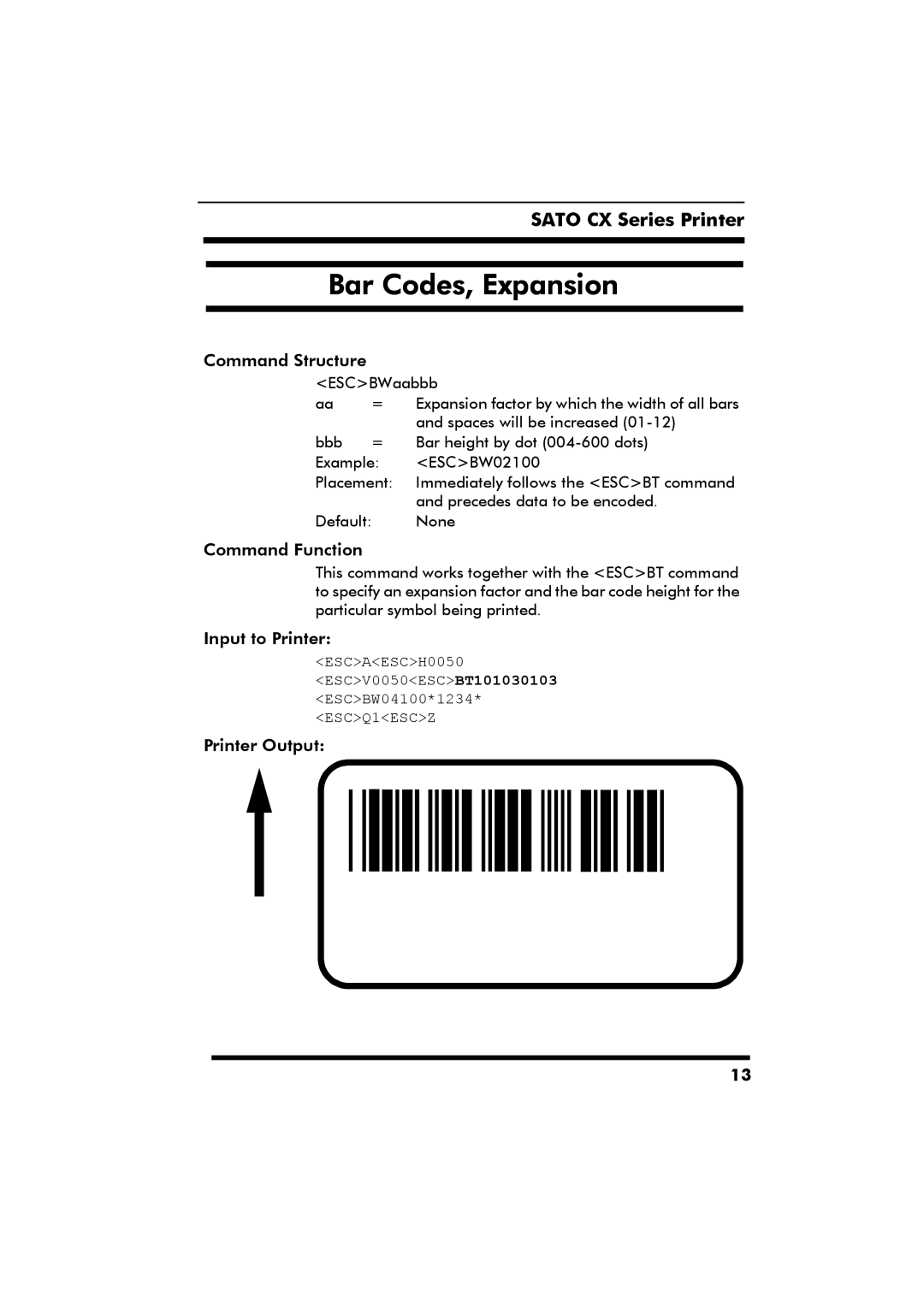 SATO CX Series manual Bar Codes, Expansion 