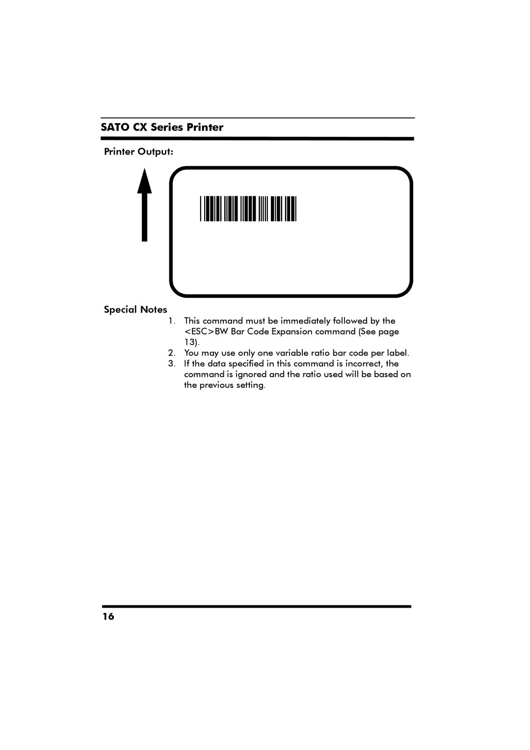 SATO CX Series manual Printer Output Special Notes 