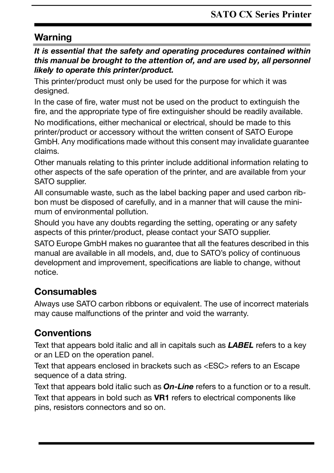 SATO CX Series manual Consumables 