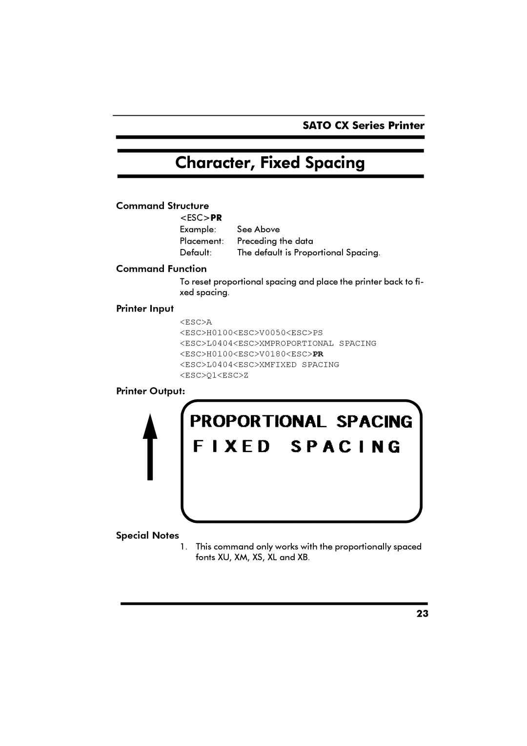 SATO CX Series manual Character, Fixed Spacing 