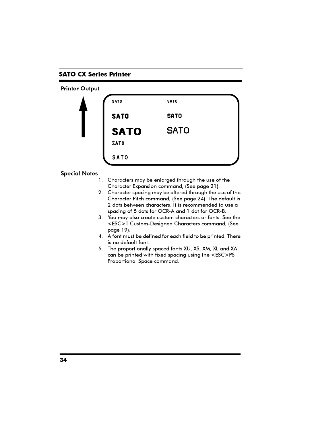 SATO CX Series manual Printer Output Special Notes 