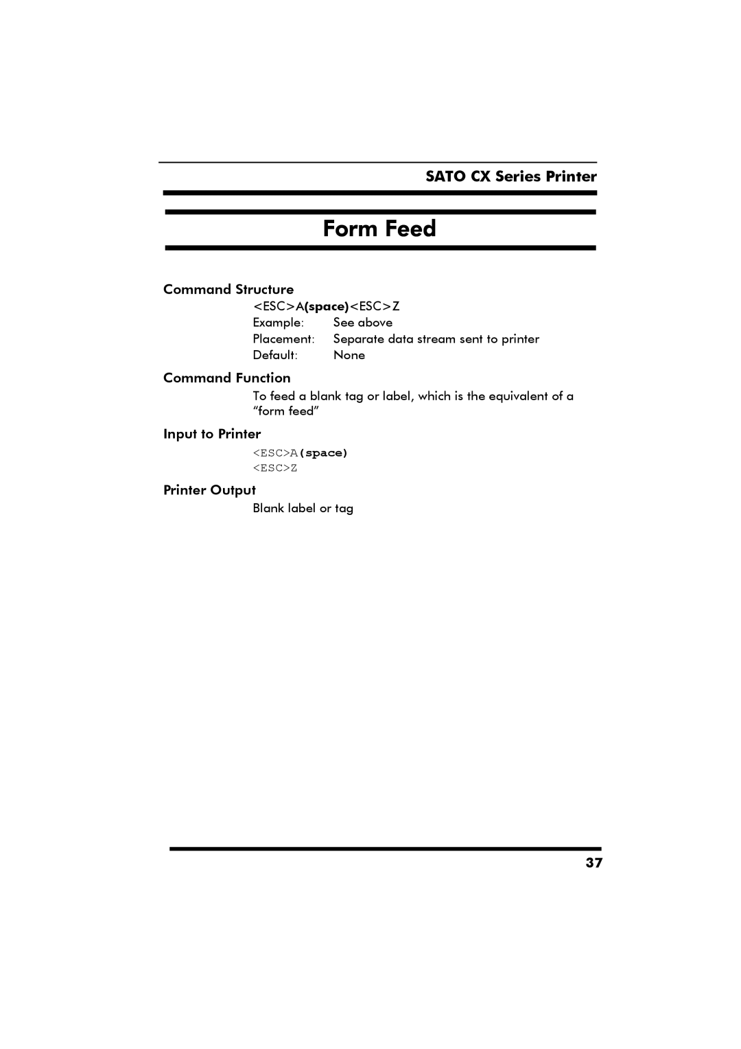 SATO CX Series manual Form Feed 