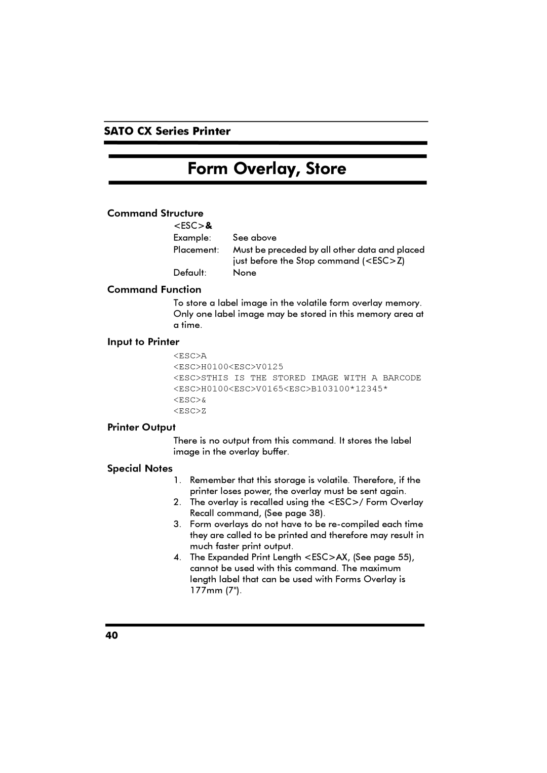 SATO CX Series manual Form Overlay, Store 