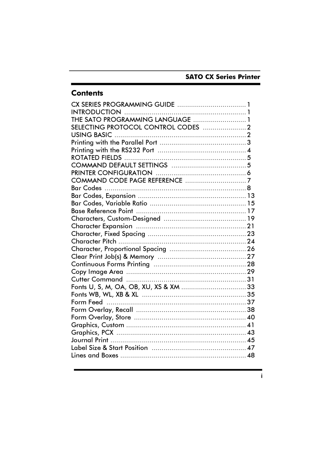 SATO CX Series manual Contents 