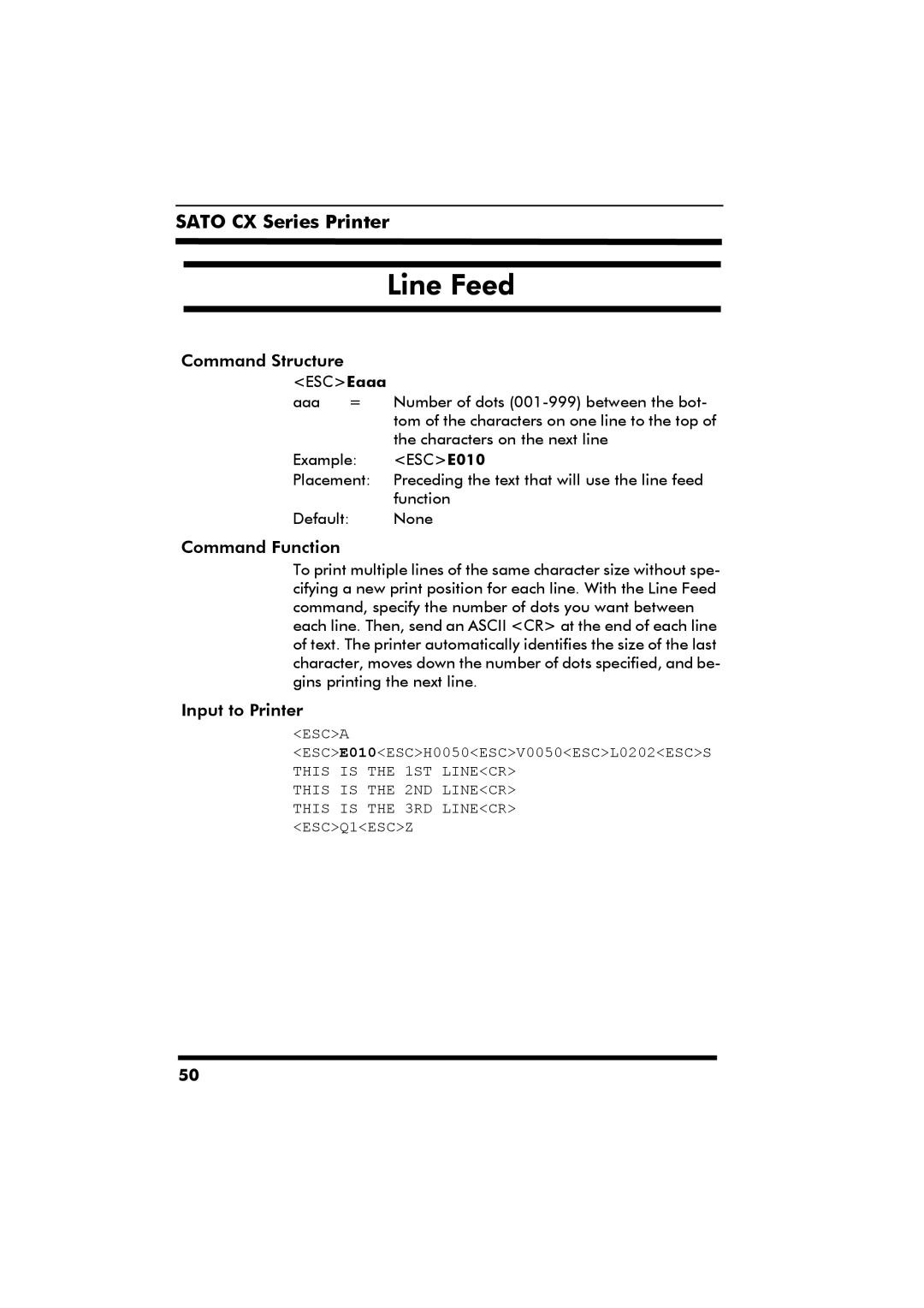 SATO CX Series manual Line Feed 