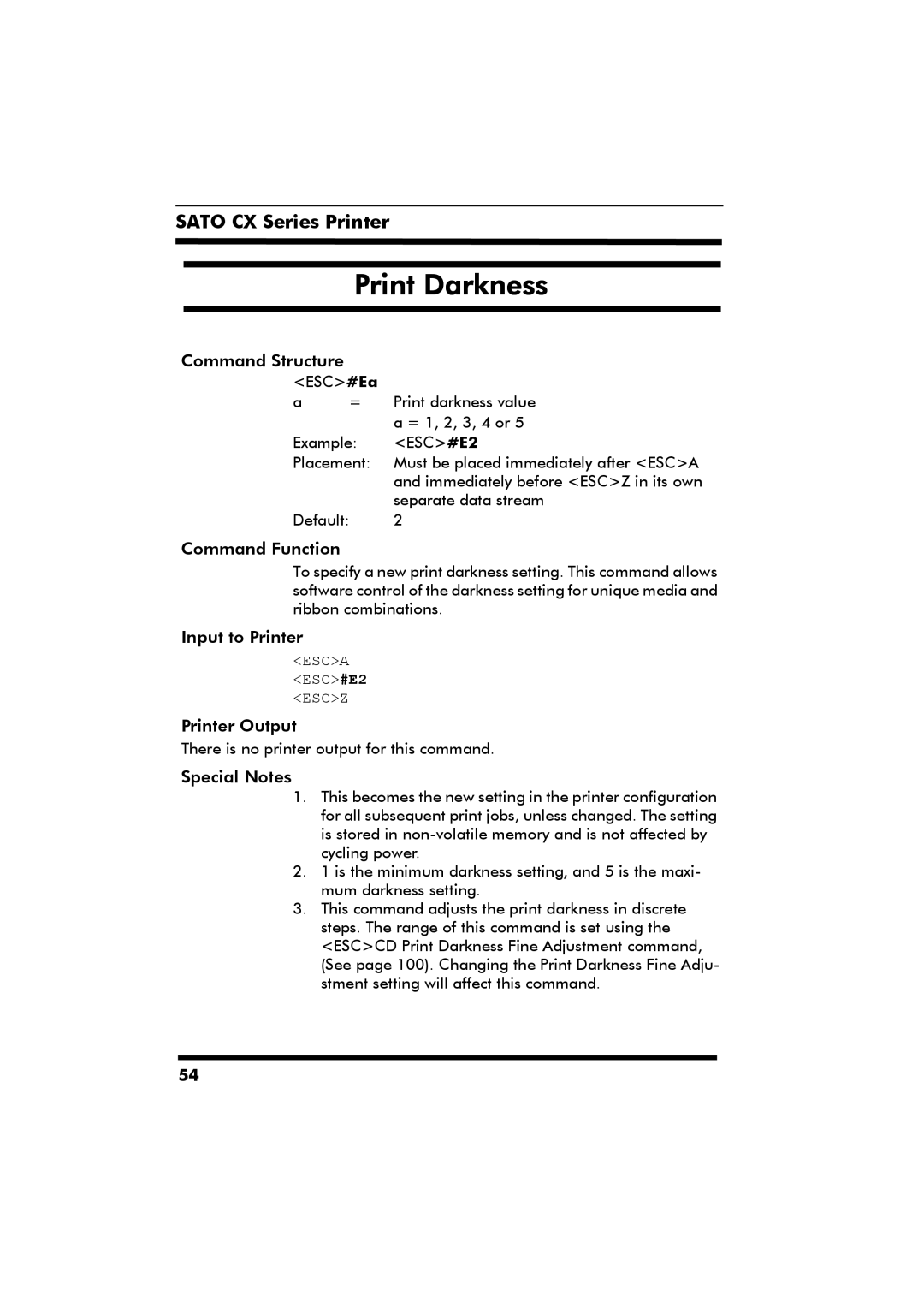 SATO CX Series manual Print Darkness 