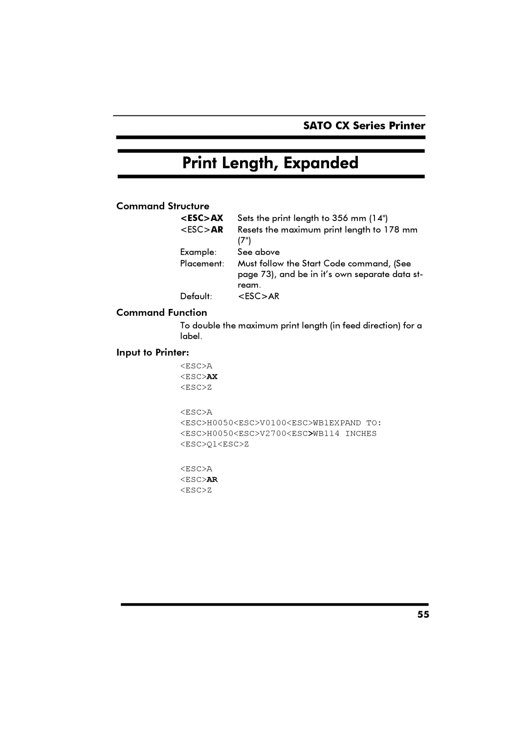 SATO CX Series manual Print Length, Expanded 