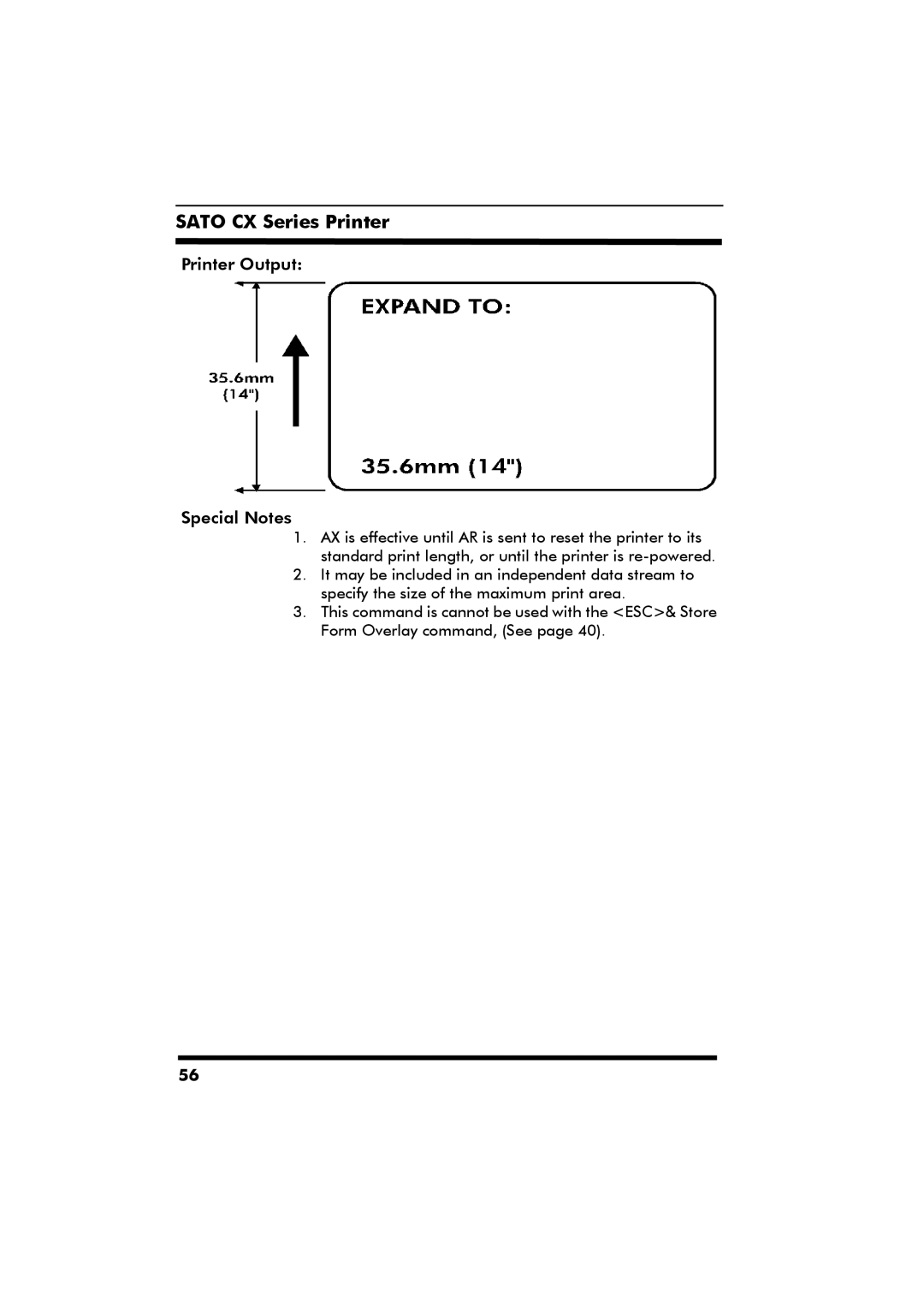 SATO CX Series manual Printer Output Special Notes 