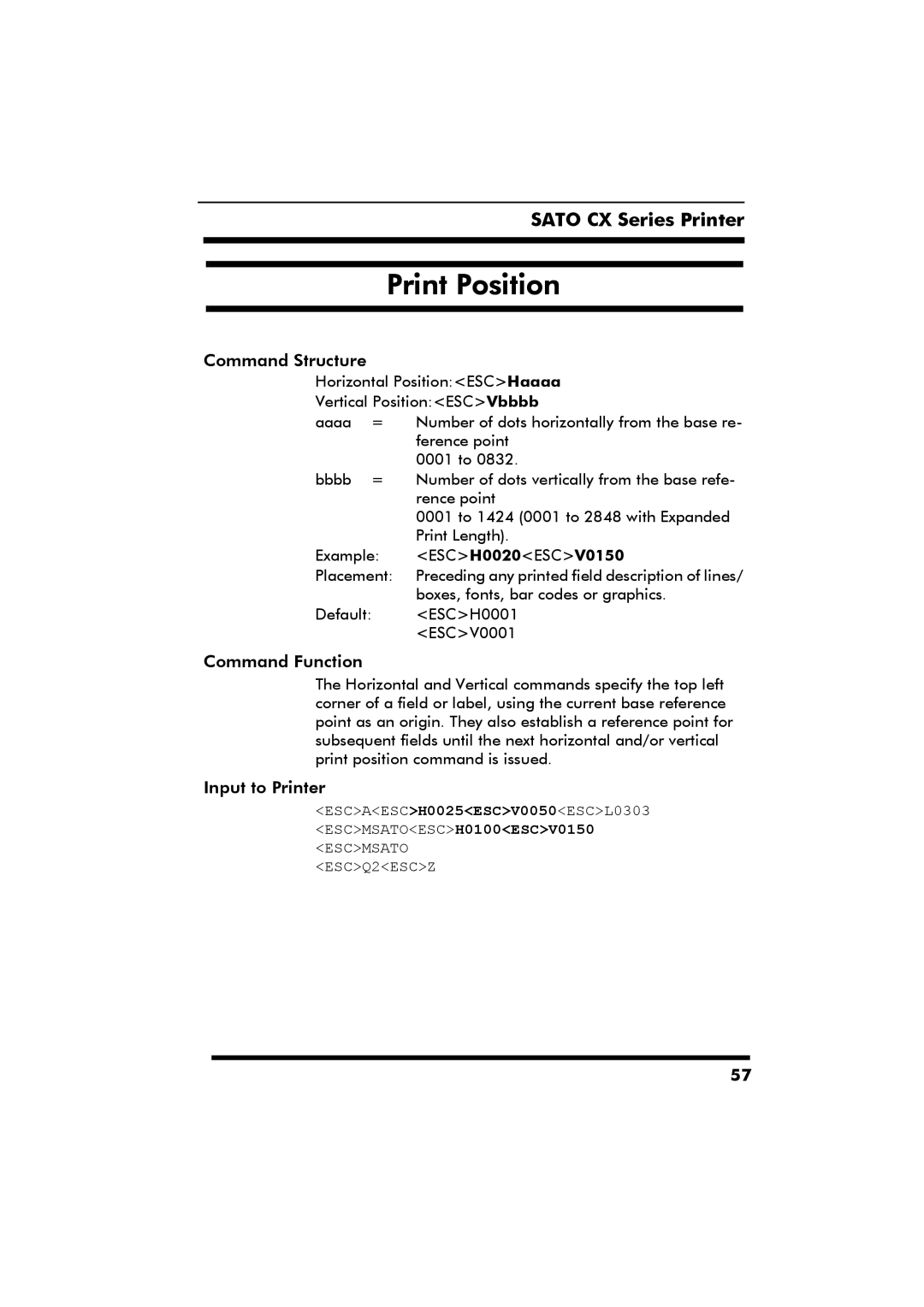 SATO CX Series manual Print Position 