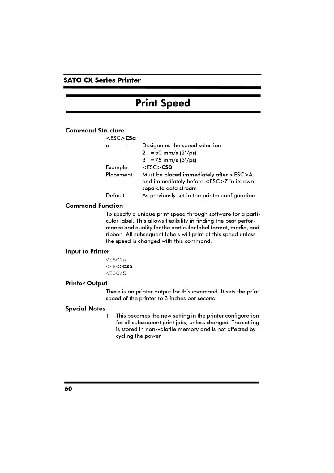 SATO CX Series manual Print Speed 