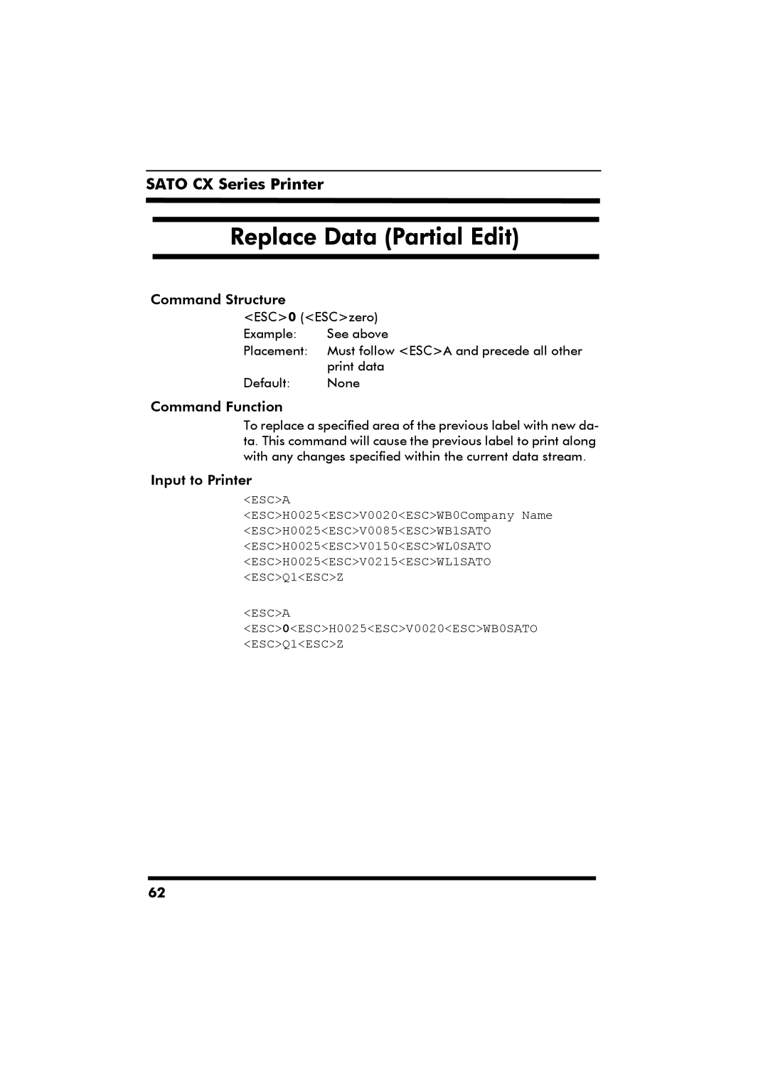 SATO CX Series manual Replace Data Partial Edit 