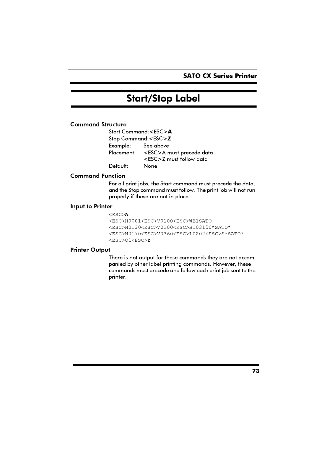 SATO CX Series manual Start/Stop Label 