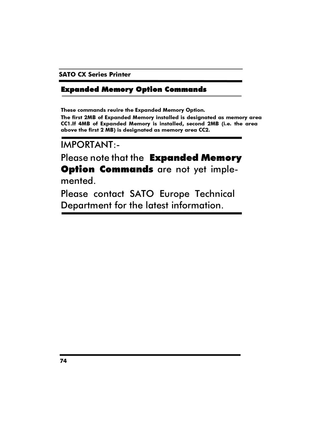 SATO CX Series manual Expanded Memory Option Commands 