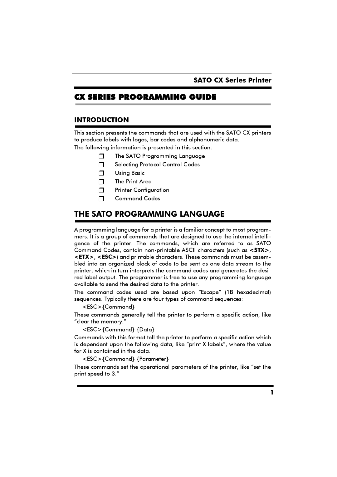 SATO manual CX Series Programming Guide 