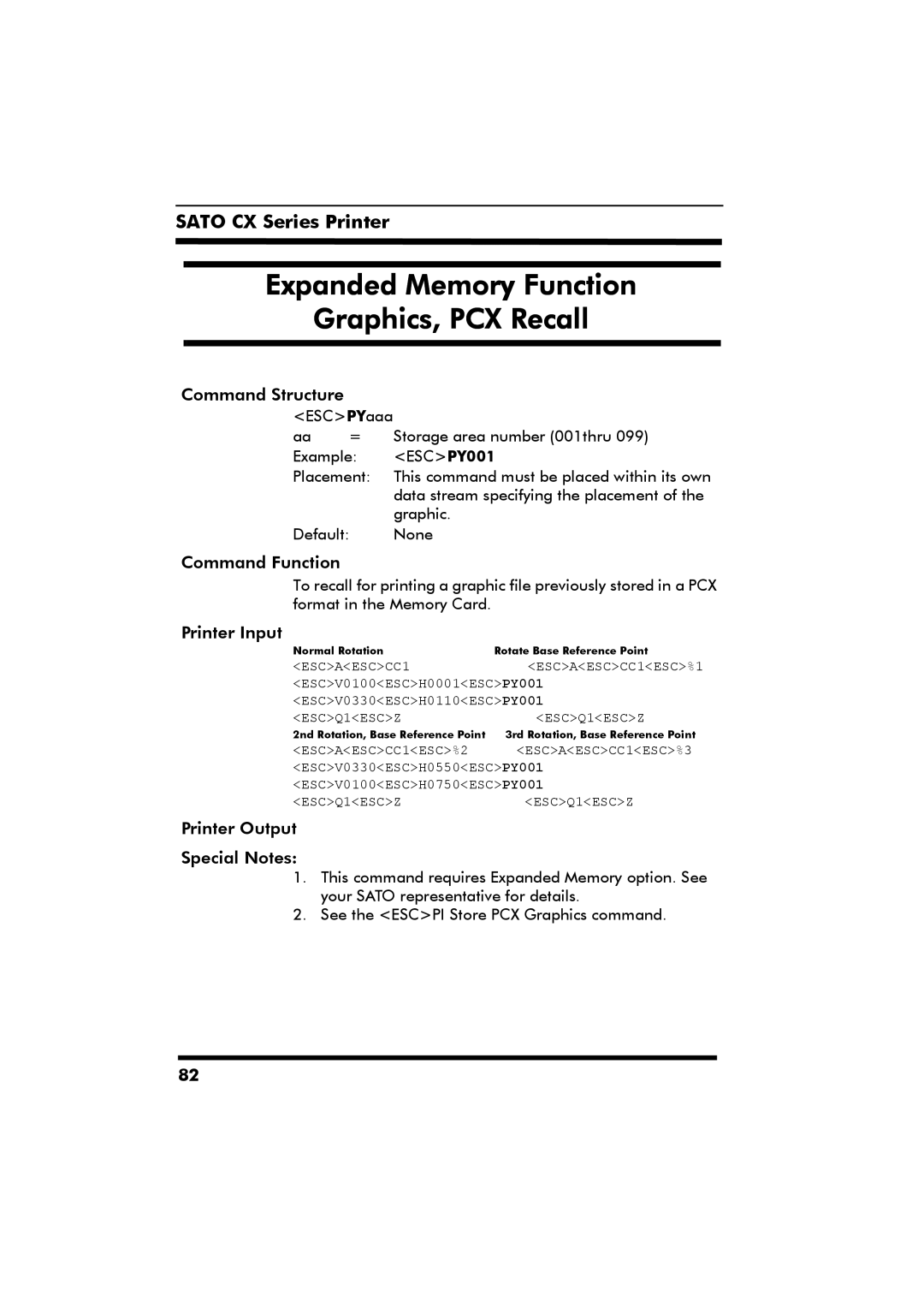 SATO CX Series manual Expanded Memory Function Graphics, PCX Recall 