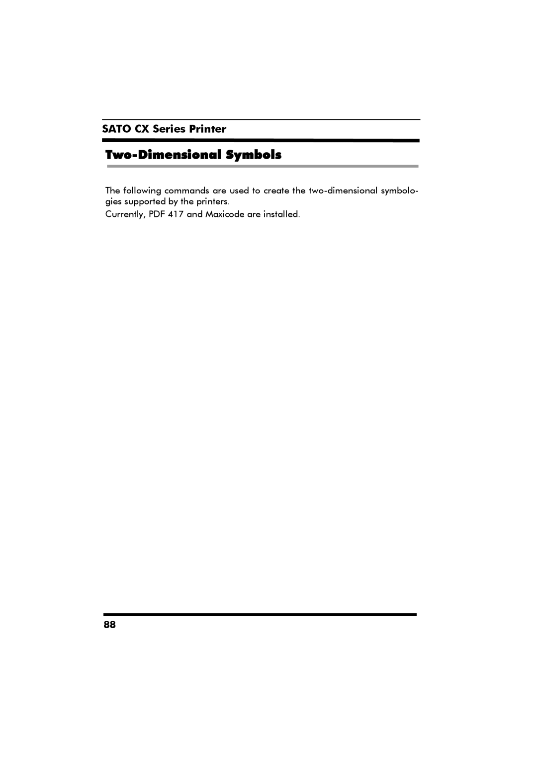 SATO CX Series manual Two-Dimensional Symbols 