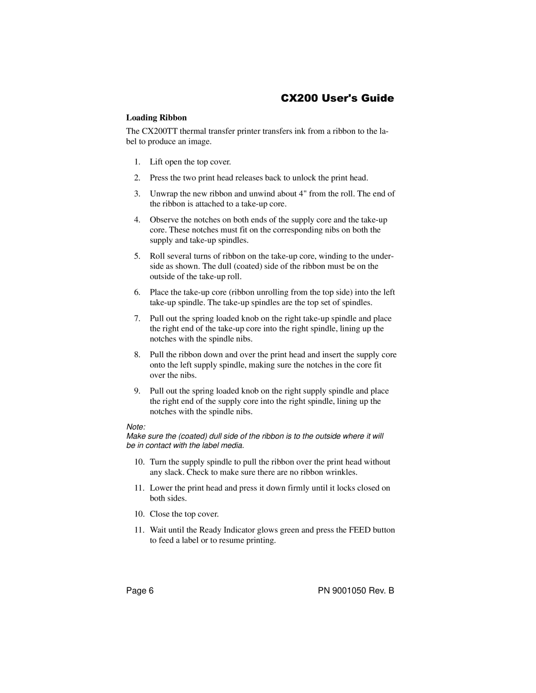 SATO manual Loading Ribbon, CX200 Users Guide 