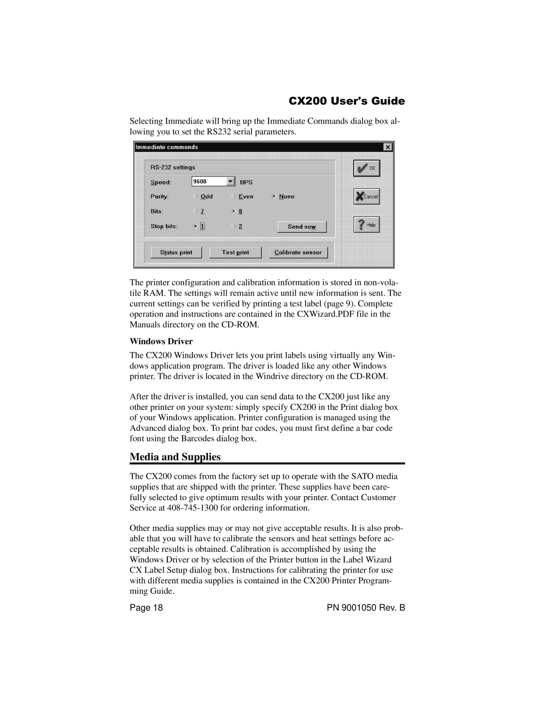 SATO manual Media and Supplies, Windows Driver, CX200 Users Guide 
