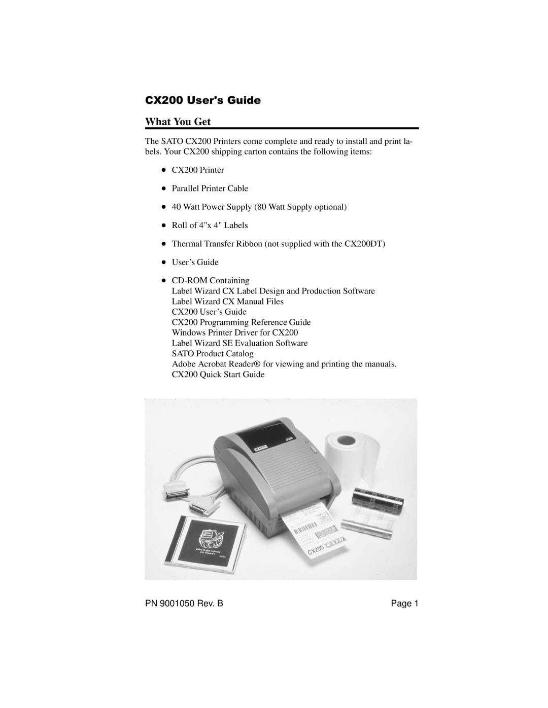 SATO manual What You Get, CX200 Users Guide 