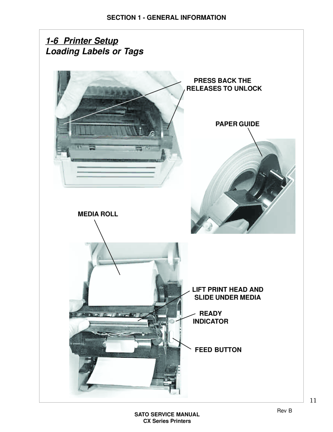 SATO CX200 manual Printer Setup Loading Labels or Tags 