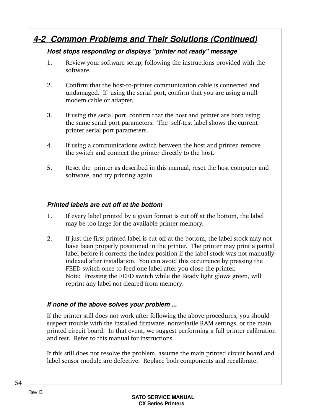 SATO CX200 manual Printed labels are cut off at the bottom 