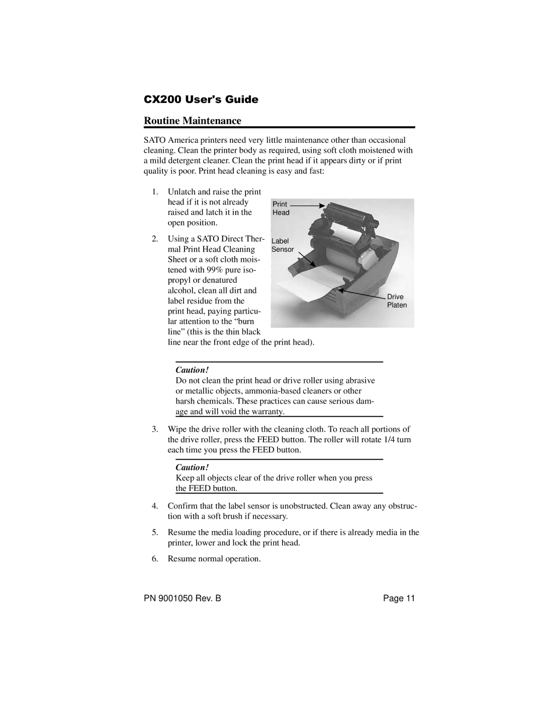 SATO CX200 manual Routine Maintenance 