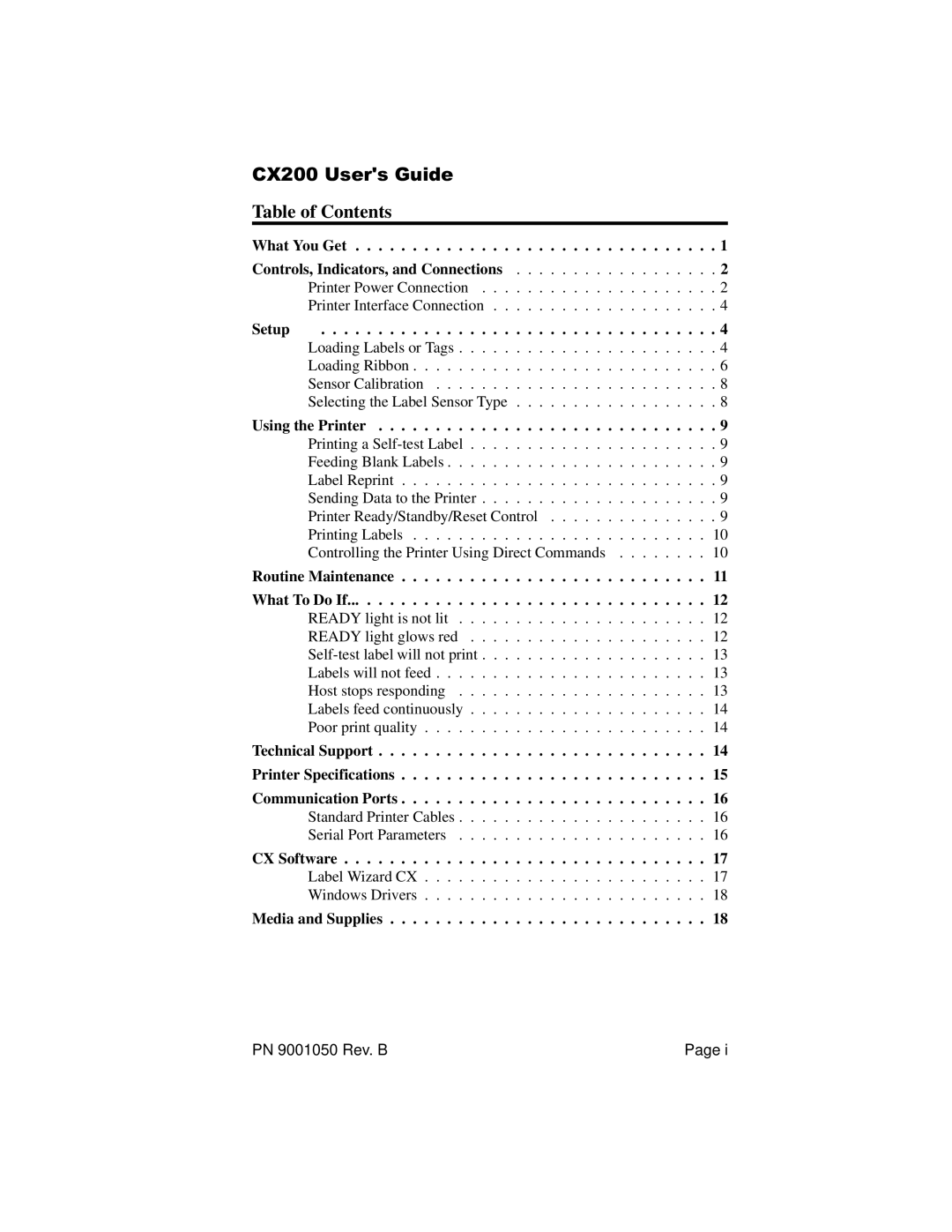 SATO manual CX200 Users Guide, Table of Contents 