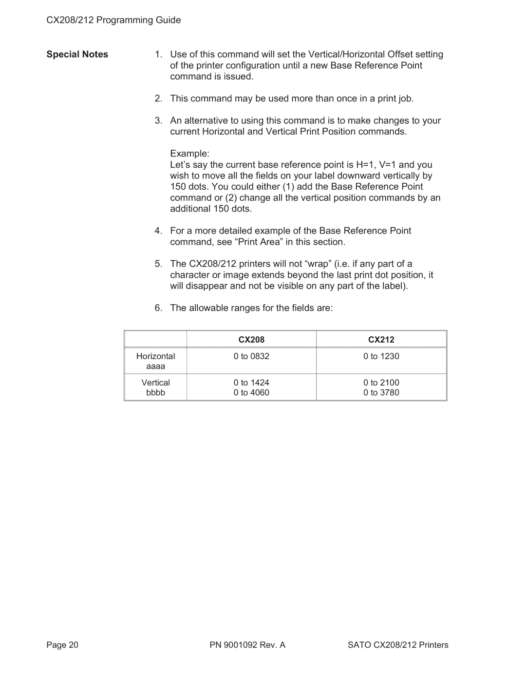 SATO CX208/212 manual Printer configuration until a new Base Reference Point 