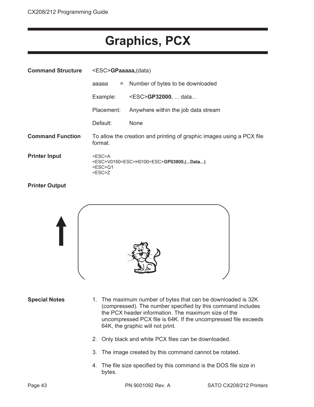 SATO CX208/212 manual Graphics, PCX, Command Structure ESCGPaaaaa,data 