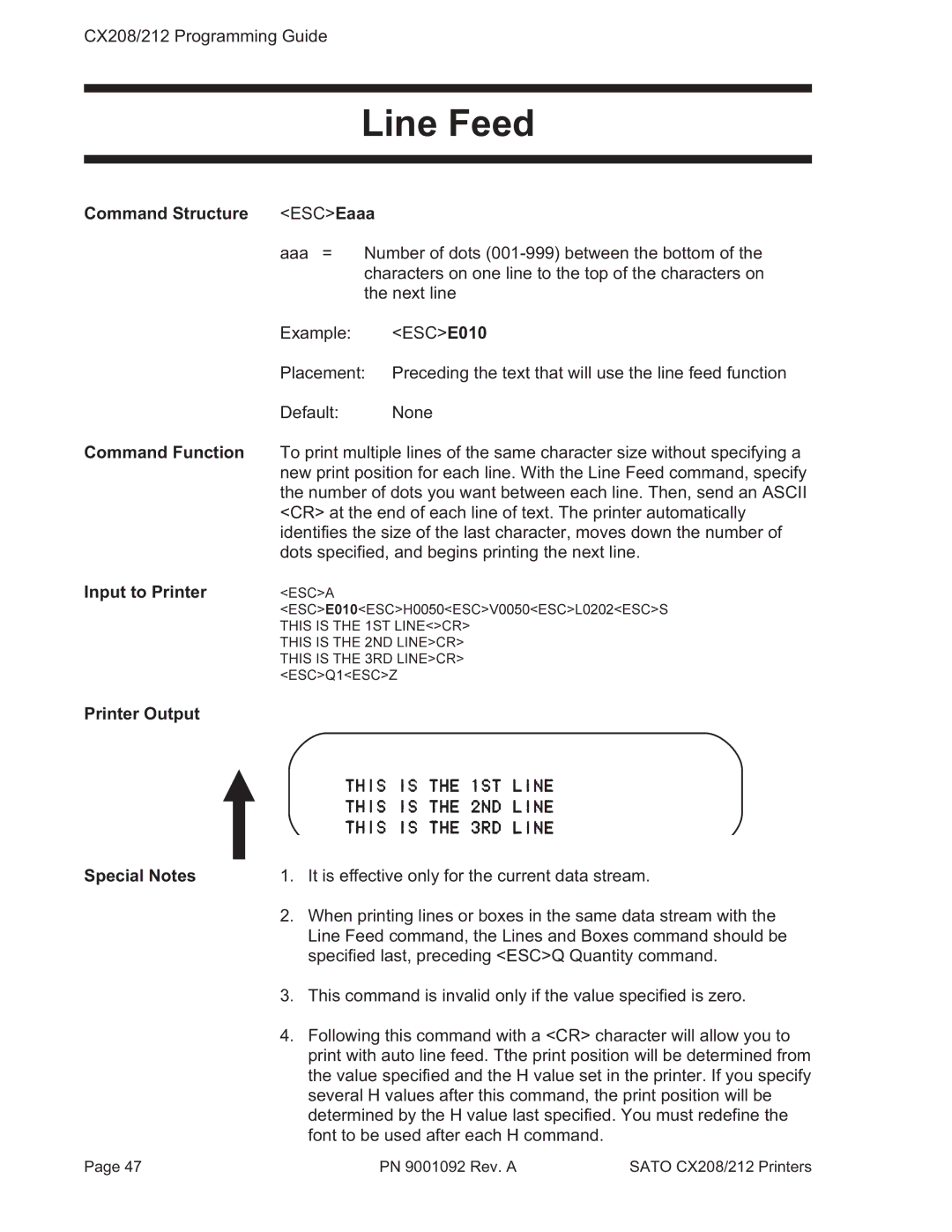 SATO CX208/212 manual Line Feed, Command Structure 