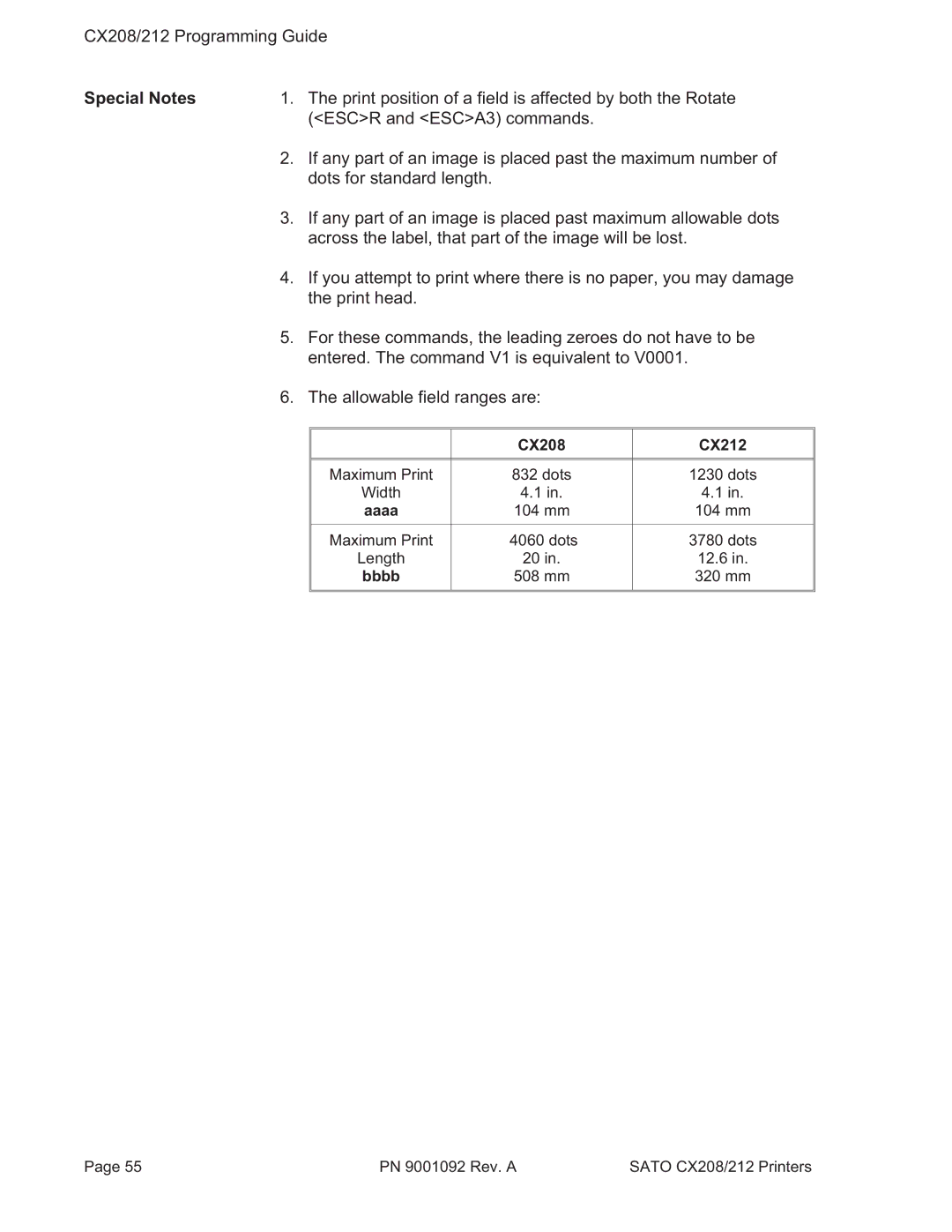 SATO CX208/212 manual Print position of a field is affected by both the Rotate 