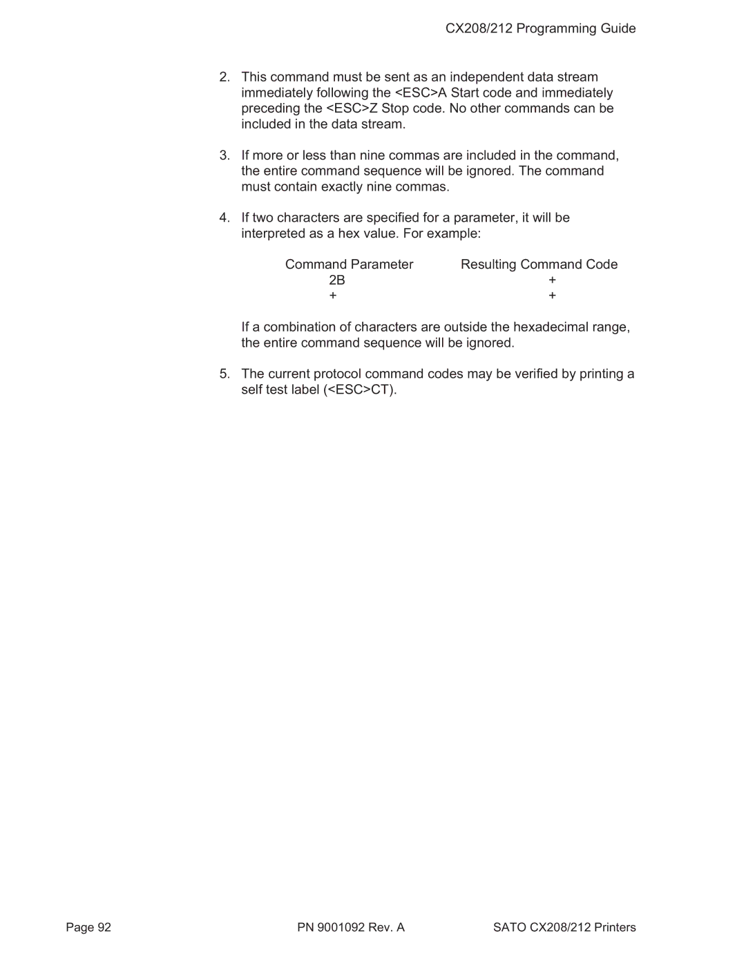 SATO CX208/212 manual Resulting Command Code 