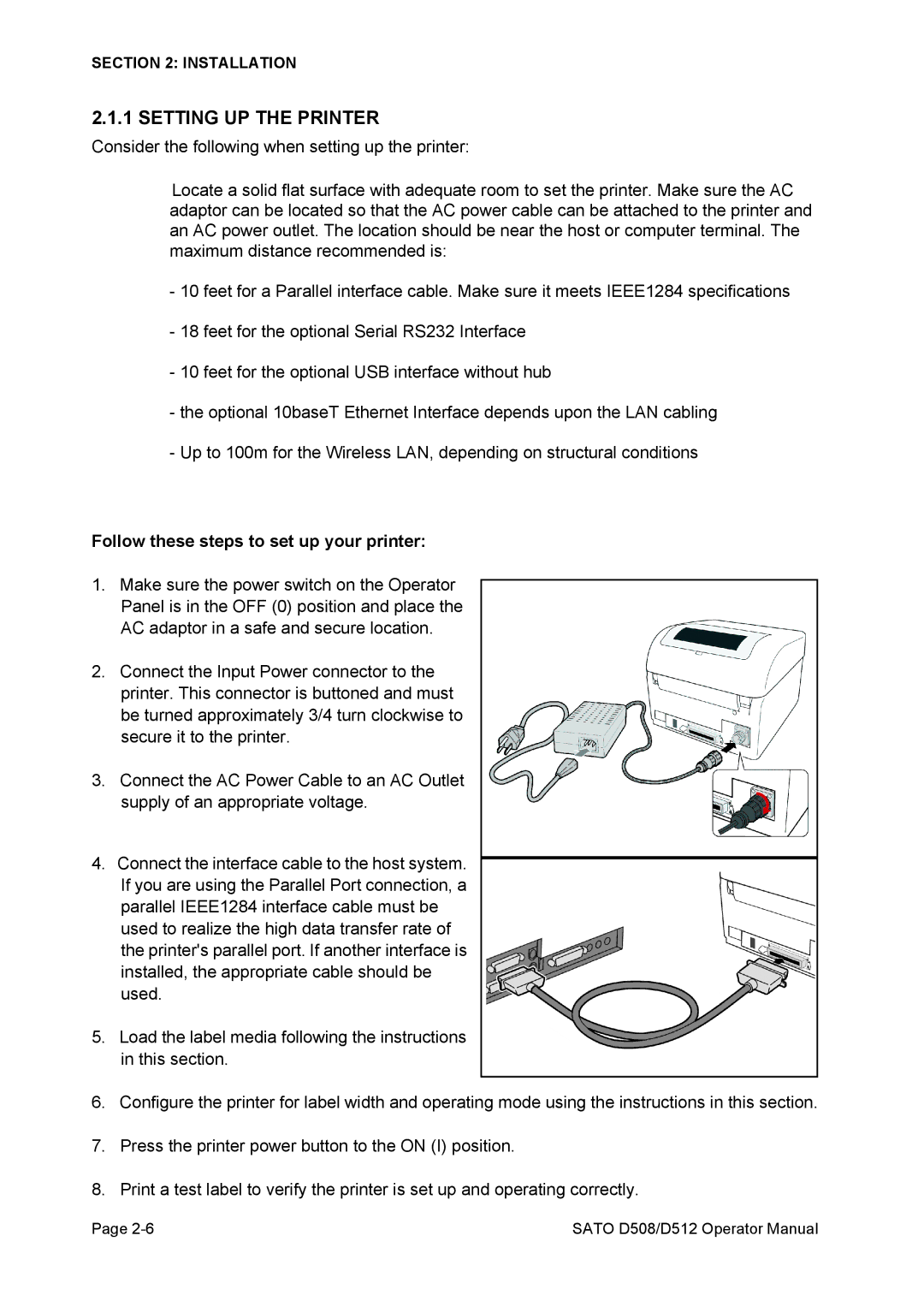 SATO D512, D508 service manual Setting UP the Printer, Follow these steps to set up your printer 