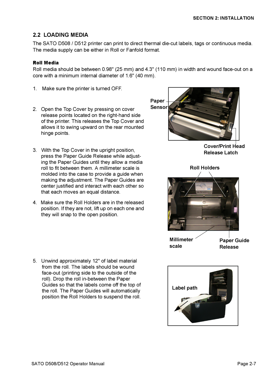 SATO D508, D512 service manual Loading Media 