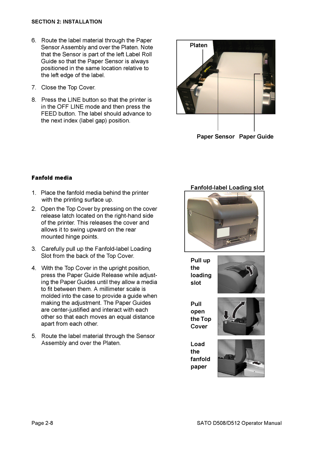 SATO D512, D508 service manual Fanfold media 