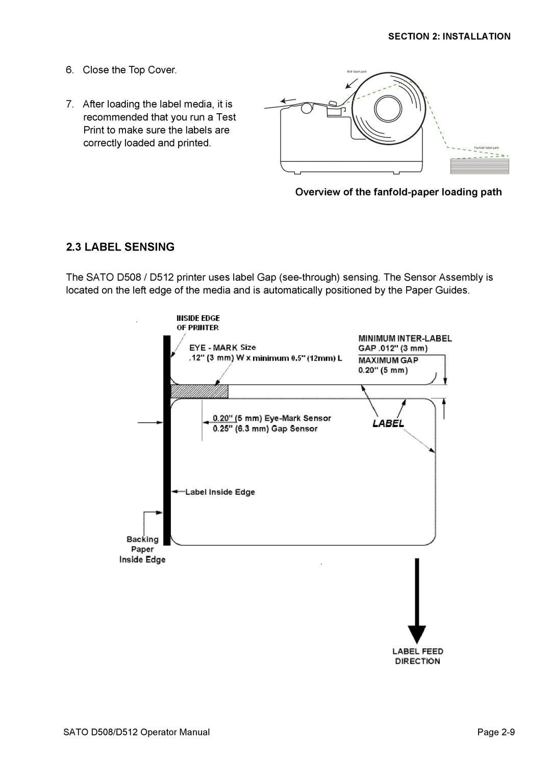 SATO D508, D512 service manual Label Sensing, Overview of the fanfold-paper loading path 