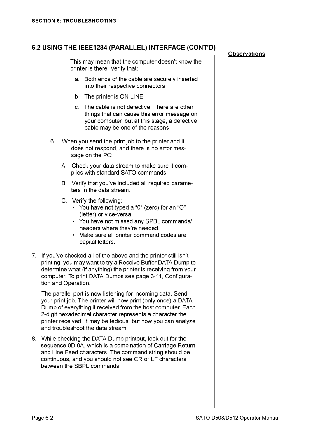 SATO D512, D508 service manual Using the IEEE1284 Parallel Interface CONT’D 