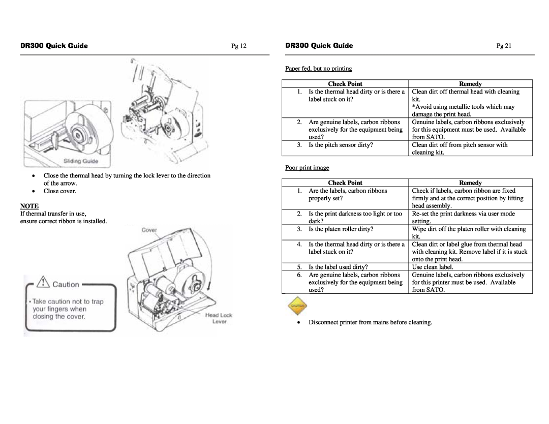 SATO manual DR300 Quick Guide, Check Point, Remedy 
