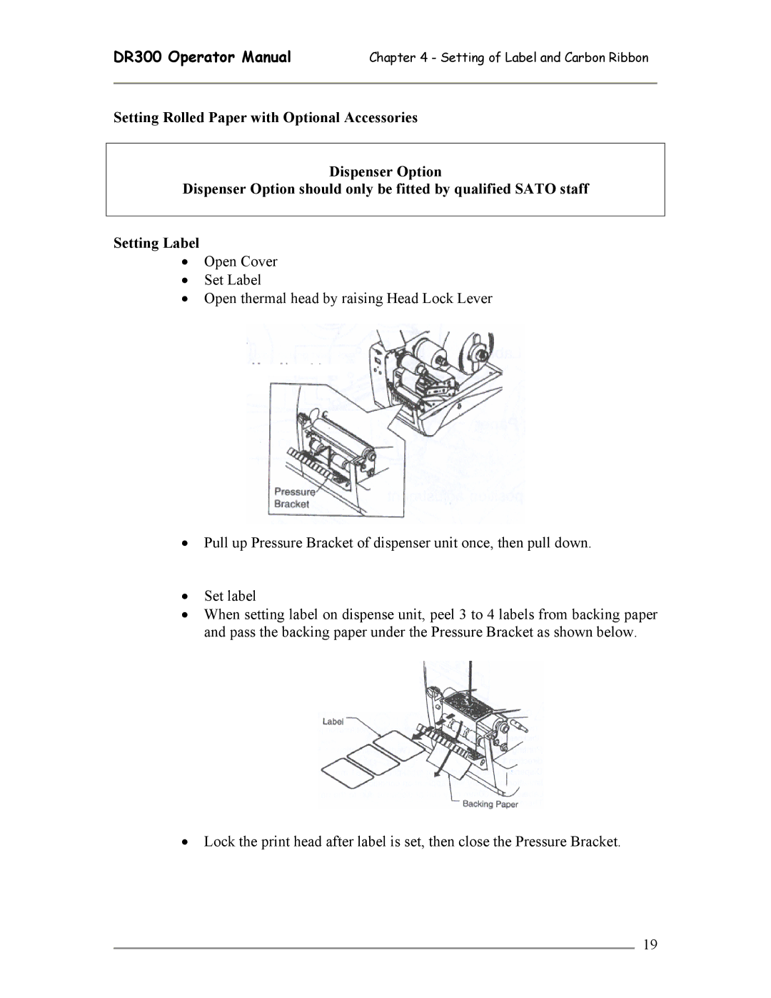 SATO manual DR300 Operator Manual Setting of Label and Carbon Ribbon 