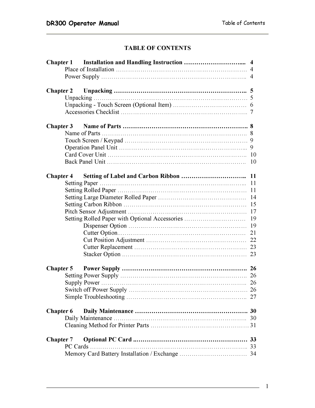 SATO DR300 manual Table of Contents 