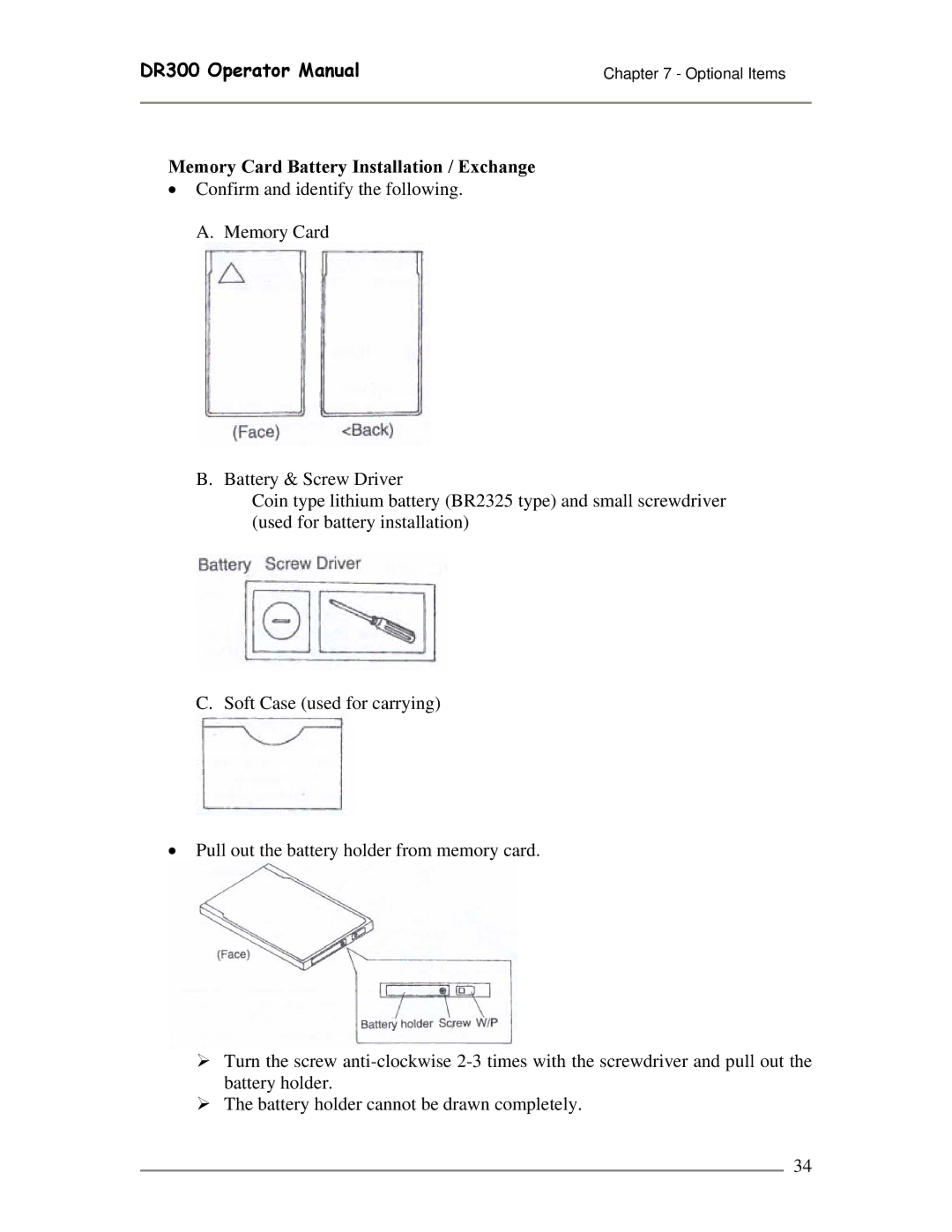 SATO DR300 manual Memory Card Battery Installation / Exchange 