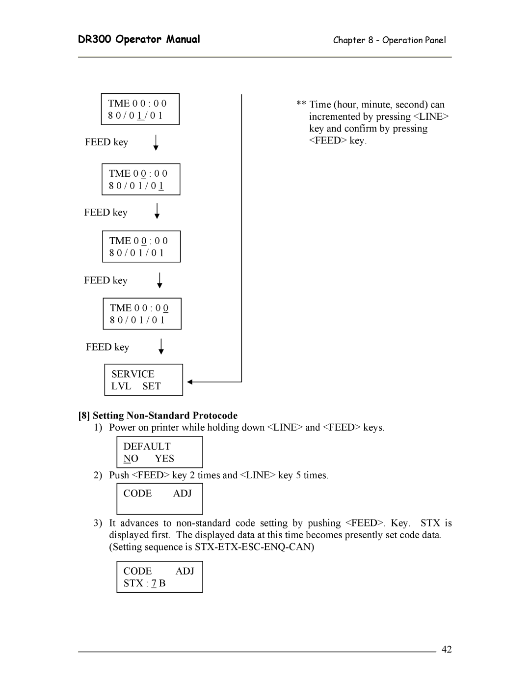 SATO DR300 manual Setting Non-Standard Protocode, Code ADJ 