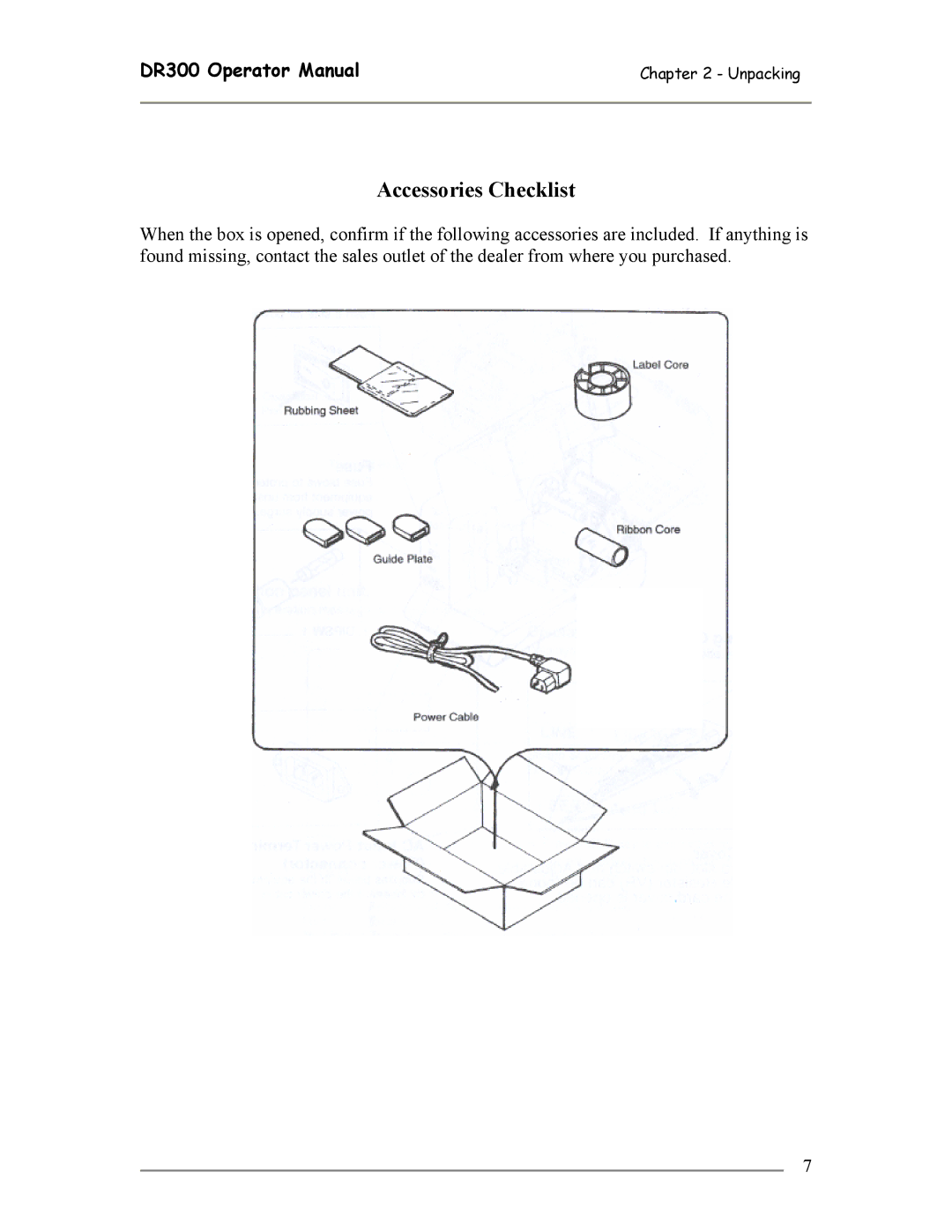 SATO DR300 manual Accessories Checklist 